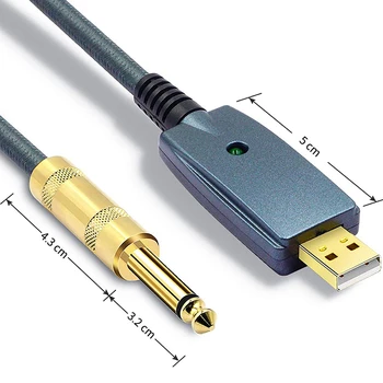 USB za 6,35 mm Kitare Kabel 3m Kitara Dock za PC USB Snemanje Povezavo Kabel Adapter Združljiva Windows MacOS Kabel Konektorji