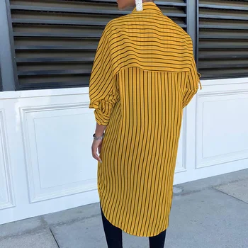 2020 Nov Modni Priložnostne Ženske Prugasta Natisnjeni Mozaik Beloprsi Singl Dolgimi Rokavi Obleka Urad Dama Svoboden Vrhovi