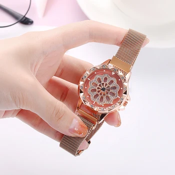 Modno Oblikovanje Kvarčne Ročne Ure 360-Stopinjski Vrtečih Izbiranje Luksuzni Watch Nastavljiv Magnetni Watch Pašček Za Ročno Uro Ženske