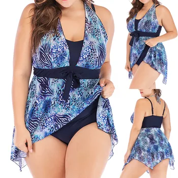 2021 Kopalke enodelne Ženske Kopalke, Plavalna Obleka Povodcem Vratu Cvjetnim Tiskanja Plažo Bikini Komplet kopalke Plus Velikost 5XL