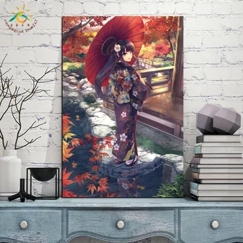 Anime Sivo Rdečelasi Ženski Wall Art Platno Natisne Slikarstvo Okvir Poiščite Slikarstvo Visi Plakat, Dekorativne Slike Umetnosti Tiskanja Steno