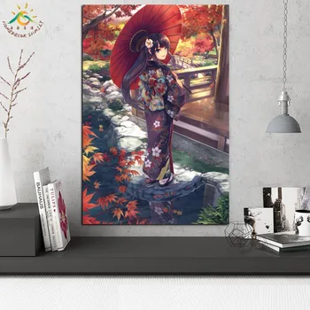 Anime Sivo Rdečelasi Ženski Wall Art Platno Natisne Slikarstvo Okvir Poiščite Slikarstvo Visi Plakat, Dekorativne Slike Umetnosti Tiskanja Steno