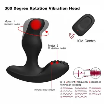 11 Frekvenčni Vibrator Prostate Massager Butt Plug Dvojno Motorji 3 Frekvenca Obračanje Daljinski upravljalnik Polnilna Sex Igrača za Moške B