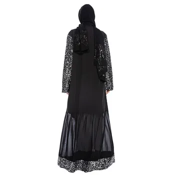 Luksuzni Muslimanskih Sequins Abaya Maxi Obleko Jopico Tunika Kimono Dolgo Haljo Halje Jubah Bližnjem Vzhodu Eid Ramadana Arabsko-Islamska Molitev