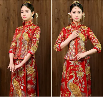 Lepe Suzhou Vezenje Qipao Kitajskih Žensk Poročno Obleko Rdeče Klasičnih Phoenix&Cvet Cheongsam Plemenito Tassel Obleko
