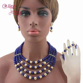 Čudovit Moonstone Beaded Afriške Moda za ženske uhane, ogrlico iz Nigerijski Poročni Nakit osvobodila Ladje W13756