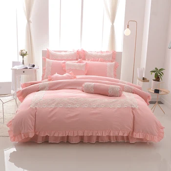 4/6/8pcs Princess style bombaž posteljnina nabor čipke posteljnina nastavi/bedclothes Twin kraljica kralj velikost rjuhe kritje krilo set