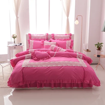 4/6/8pcs Princess style bombaž posteljnina nabor čipke posteljnina nastavi/bedclothes Twin kraljica kralj velikost rjuhe kritje krilo set
