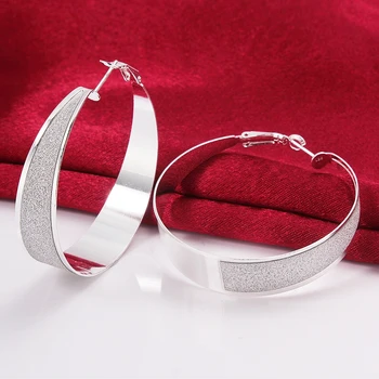 Moda srebrni okrogli uhani luksuzni mat uhani hoop uhani za ženske, darila za ženske