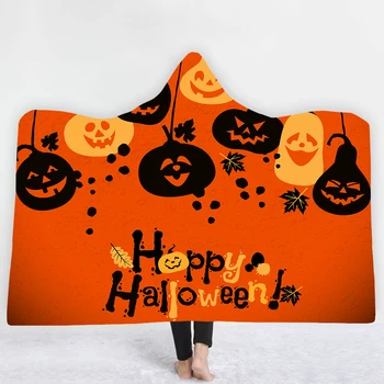 Halloween Hooded Nosljivi Odejo Bučna Čarovnica Debele Pom Pom Vrgel Odejo Vrže na Kavč Zadebelitev Plašč Cobertor 150*200