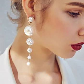 Elegantno Big Simulirani Pearl Spusti Dolgo Tassel Uhani Za Ženske Modni Uho Stud Nakit Najboljše Darilo