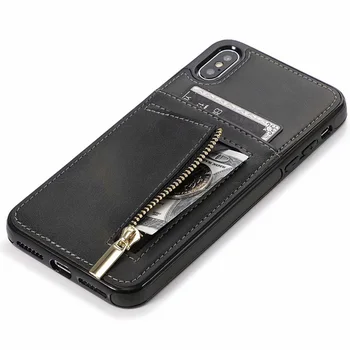 Zadrgo Usnjena torbica za iPhone XS Max XR X 5 jv 6 6s 7 8 Plus Mehka Primeru Luksuznih Denarnice Card Slot Ohišje Za iPhone XR Žep Primeru