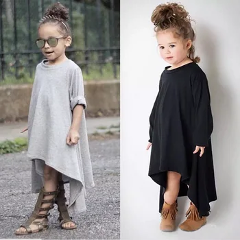 2019 Jeseni, pozimi baby dekleta oblačenja oblačila črno sive barve otrok dolg rokav malčka otroci revolving bombaž obleko