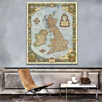A1 Velikost Letnik Platno Pomaknete Zemljevid kraljevine Veliko British Za Dnevna Soba Dekoracijo Sten