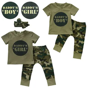 Priložnostne Novorojenega Dojenčka Baby Boy Girl Camo T-shirt Vrhovi, Hlače, Obleke Komplet Oblačil