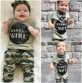 Priložnostne Novorojenega Dojenčka Baby Boy Girl Camo T-shirt Vrhovi, Hlače, Obleke Komplet Oblačil