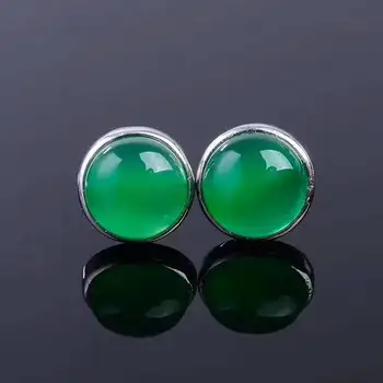 Naravna zelena chalcedony stranka, nakit sklopov naravni gemstone obroč uhan Obesek S925 silver Fashion elegantno Okrogel mehurček Ženske