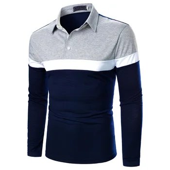 Mozaik Majica Polo Moški 2021 Pomlad Novo Mens Polos Homme Priložnostne Slim Fit Dolg Rokav Camisas de Hombre Moški Dres Vrhovi Sivo XL
