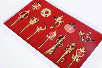 12pcs/set Risanka Sailor Moon Cosplay Orožje Keychain Kovinski Obeski V Polje Zbirka Model Igrače Lutka