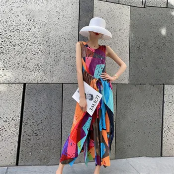 Divje Dolgo Priložnostne 2021 Nova Jesenska Moda Obleko Ženske Hit Barve Geometrijski Vzorec Brez Rokavov Vitek Pas