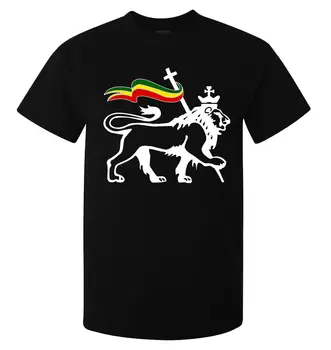 Lev Judom, ki prevažajo Rastafari zastavo umetnosti rasta plevela gandža moških top majica črna Kul Priložnostne ponos majica s kratkimi rokavi moški Unisex Novo