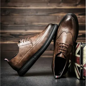 Nov Prihod Retro Bullock Design Moških Klasičnih Poslovnih Formalno Čevlji Konicami Prstov usnjeni čevlji Moški Oxford Obleko Čevlje 785
