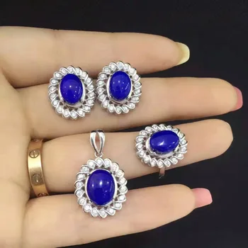 Naravni lapis lazuli biser nakit sklopov naravni gemstone obroč Obesek, Uhani 925 srebro osebnost Elegantno Luksuzni Cvetje twist