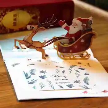 Voščilnice božični okraski 3D Kartice, ki Santa Božič Vesel Praznik Pozdrav Jelena Kartice Božič Claus U9S6