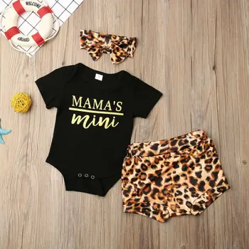 Poletje Nov Baby Dekle Določa Oblačila Obleko Leopard Kratek Rokav Obleka, Kratke Hlače Pismo Vrh Mama je 3Pcs roupa infantil