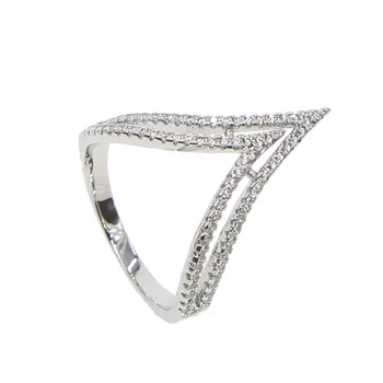 Srebrne barve mikro utrla kubičnih cirkonij dvojno Chevron V obliko ženske prst obroč, nakit, klasično eleganten očarljivo žensko jewelrys