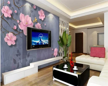 Beibehang de papel parede ozadje po Meri 3d photo zidana veje magnolija cvetje in ptice blues TV ozadju stene papirja 3d