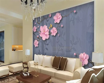 Beibehang de papel parede ozadje po Meri 3d photo zidana veje magnolija cvetje in ptice blues TV ozadju stene papirja 3d