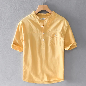 2020 Poletje priložnostne kratka sleeved čisto perilo majica moške blagovne znamke Japonski retro udobne srajce za moške, modni svoboden majica moški