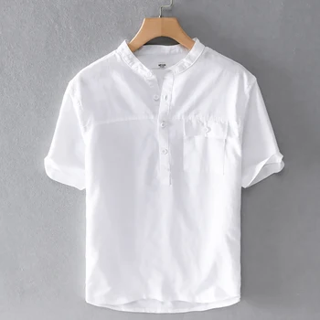 2020 Poletje priložnostne kratka sleeved čisto perilo majica moške blagovne znamke Japonski retro udobne srajce za moške, modni svoboden majica moški