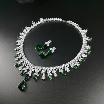 2021 novo modno zeleno vodo spusti priljubljena cirkon poroko neveste banket formalno obleko ogrlico, uhane nakit set brezplačna dostava