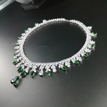 2021 novo modno zeleno vodo spusti priljubljena cirkon poroko neveste banket formalno obleko ogrlico, uhane nakit set brezplačna dostava