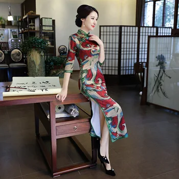 2018 Kitajski obleko nieuwe retro slank afslanken lange sectie groot formaat fluwelen banket kažejo cheongsam dolg rokav