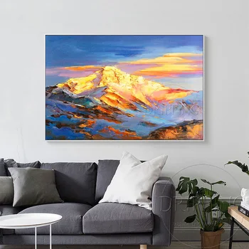 Umetnik Čisto Ročno poslikano Visoke Kakovosti Povzetek Naravne Scene Gorah Oljna slika na Platnu Sunset Gorskih Hribih Oljno sliko