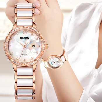 Lauston prave dame watch keramični watch priložnostne quartz uro modni trend diamond-set ženskih gledanje preprosta nepremočljiva