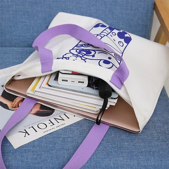 Nov ženski college platno torba priložnostne risanka tiskanje velikih zmogljivosti bela totes tiskanja vrečke Lep ins Japonski korejski