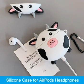 Luštna 3D Krava Silikonski Zaščitni ovitek za Apple Airpods Polnjenje Primeru NC99