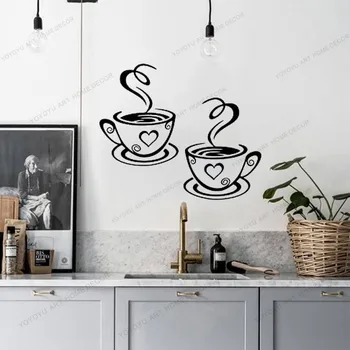 Kava, Skodelice, Kuhinjske Stenske Nalepke Cafe Vinil Umetnosti Decals Cafe Doma Decals Wall Art nalepke kuhinja nalepke nalepke yw156