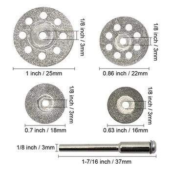 Diamant Rezalna plošča 40PCS (25 mm/22 mm/18 mm/16 mm Vsake 10) z Vretenu (m) 8Pcs za Dremel Rotacijski Orodja