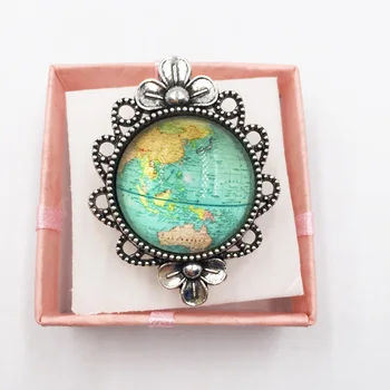 Vroče stekleno kupolo, nakit Letnik Svetu cvet obroč Planet Zemlja Zemljevidu Sveta Obroč Nastavljiv Ročno izdelan Nakit