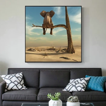 Smešno Umetnosti Slon, ki je Sedel na Drevo Sodobne Platno Stensko Slikarstvo Umetnost, Živali Slike, Nordijska Plakatov in Fotografij za Dom Dekor