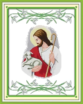 Jezus in ovce navzkrižno šiv kit ljudi 18ct 14ct 11ct count tiskanja platno šivi vezenje DIY ročno needlework
