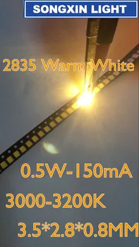 500pcs 2835 LED 0,5 W 50-55LM 3000-3200K Toplo Bela svetloba LED lučka kroglice svetleče Diode Tovarne neposredno prodajo Brezplačna dostava