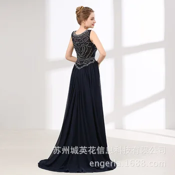 Elegantno Bling Bling Večerne Obleke Dolgo Beaded Sequined O-vratu Til Prom Stranka Obleke Vestido De Noite