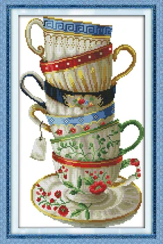 Vroče Elegantno skodelico kave navzkrižno šiv kompleti 14ct bela 11ct tisk na platnu, vezenje šivalni set ročno izdelani obrti doma dekor