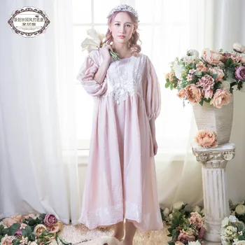 Nov Prihod 2018 Žensk Pomlad Poletje Plus Velikost Sweet Royal Nightgown Lady Princesa Celotno Obleko Sleepwear Salon Vestidos BLY1803